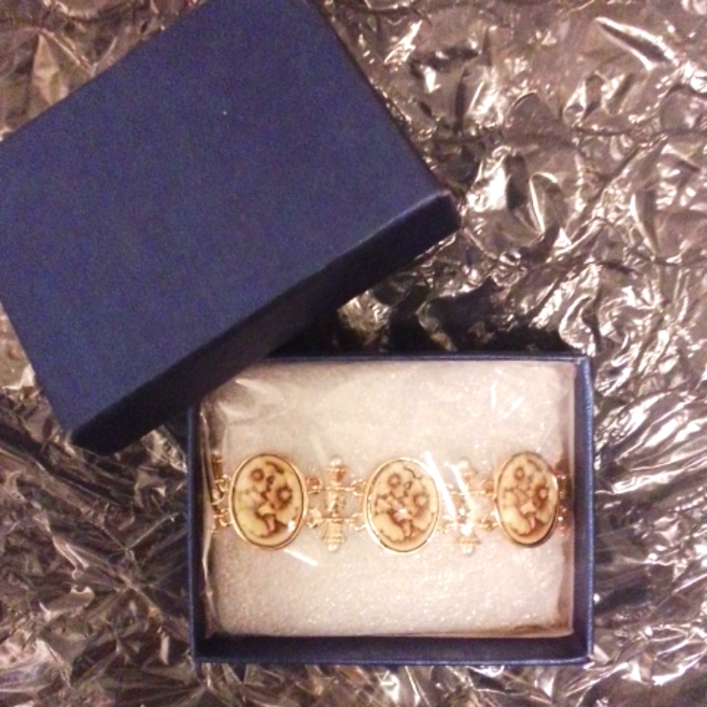 Unique Gold tone, Resin, Bolo Bracelet with Cherry Blossom design(NEW)